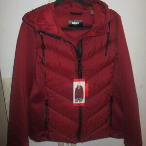 DKNY  Hooded Puffer wine burgandy  Coat Women's m new nwt